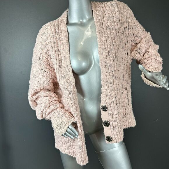 Free People Dusty Rose Slouchy Knitted Cardigan Sweater - Picture 2 of 6